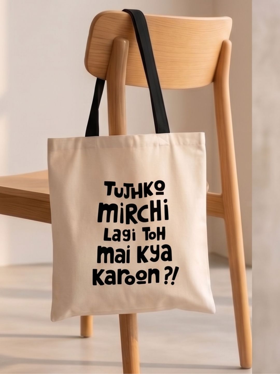 "Tujhko Mirchi Lagi Toh Mai Kya Karoon" Bollywood Quote Canvas Tote Bag | Funny Desi Hindi Slogan Shoulder Bag | Eco-Friendly Cotton College & Daily Tote