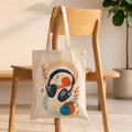 Retro Headphone Aesthetic Canvas Tote Bag | Abstract Botanical Music Lover Shoulder Bag | Eco-Friendly Cotton Book & Laptop Tote