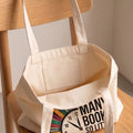 "So Many Books So Little Time" Canvas Tote Bag | Book Lover Aesthetic Clock Graphic Shoulder Bag | Heavy-Duty Cotton Bookish Tote for Readers & Students